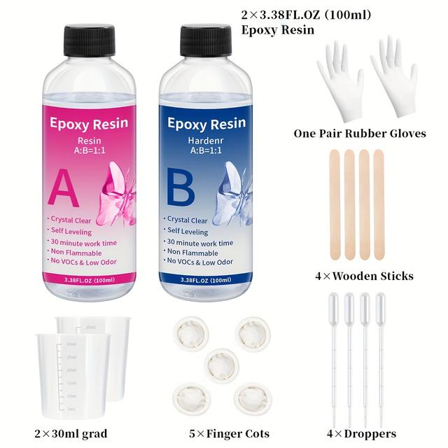 TEMU New Epoxy Resin Kit, Crystal Clear Fast-setting Low-odor Non-shrinking, -resistant Ab Glue For Crafts With Box, Gloves, Droppers, Stir Sticks, Pigments - 5 Sizes (100ml/250ml/500ml) Set