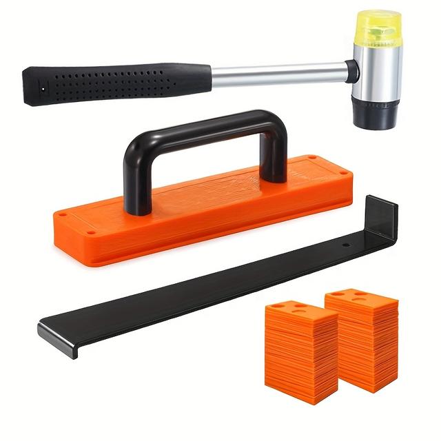 TEMU Sada 43 ks nástrojů pro instalaci podlah | Vhodné pro laminát, vinyl, dřevěné podlahy s rukojeťmi, táhlem, gumovým kladivem, podložkami, vyrovnávací hmotou