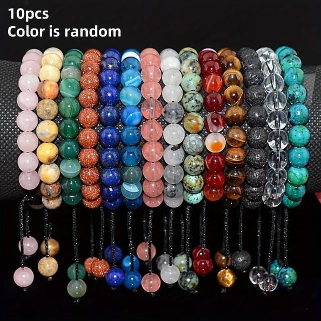 TEMU Us Wholesale Lots 10pcs 8mm Natural Gemstones Tiger Eye Agate Braided Macrame Beads Men Woman Bracelet Adjust Handmade Party Gift