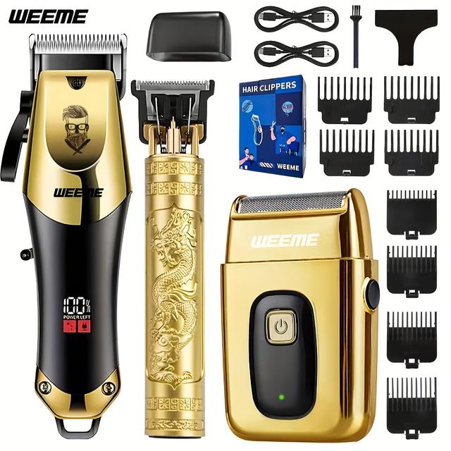 TEMU Weeme 3pcs Men's Wireless Hair Clipper Set, Usb Rechargeable Trimmer Kit With Adjustable And Comb Guides, Grooming Tool For Hair, Beard, Body, Ideal Gift For Men, Travel, Home Use, Daily Styling