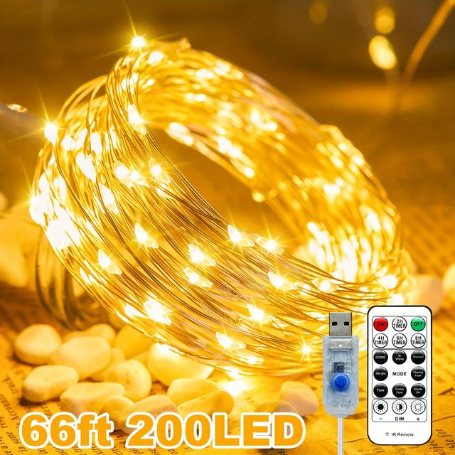 TEMU Usb Led Fairy String Light, 66ft 200led Copper Wire Fairy Lights For Indoor, Bedroom Festival Christmas Wedding Party Decorative Window
