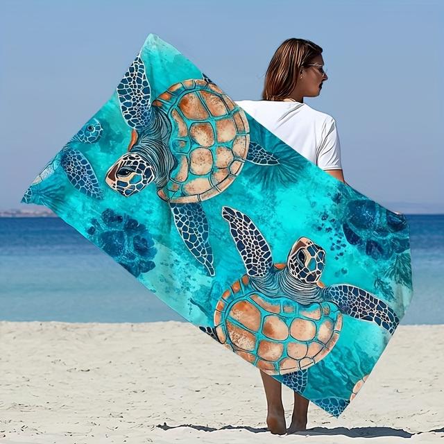 TEMU 1 Piece Of A Large Beach Towel Featuring A Sea Turtle Design, Made From Super Soft Material That Dries Quickly, Perfect For Summer Activities Like Yoga, Swimming, Fitness, And Camping