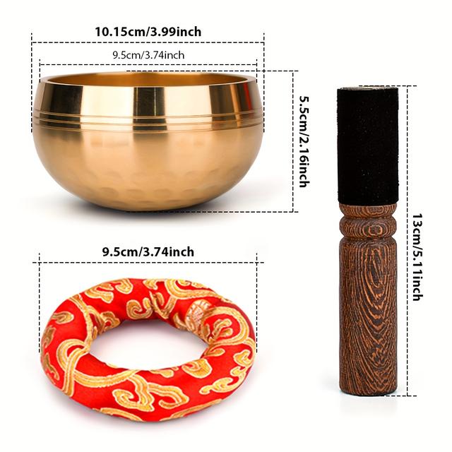 TEMU Kompletní sada tibetské zpívající mísy 3,99": Měděná miska, stojan, úderník - Unikátní mystická meditační dárková sada z Východu