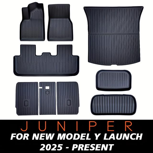 TEMU Geeignet für for TESLA NEUES MODELL Y LAUNCH 2025 5-Sitzer TPE Bodenmatten - und Hinterlastwagenkissen-Set