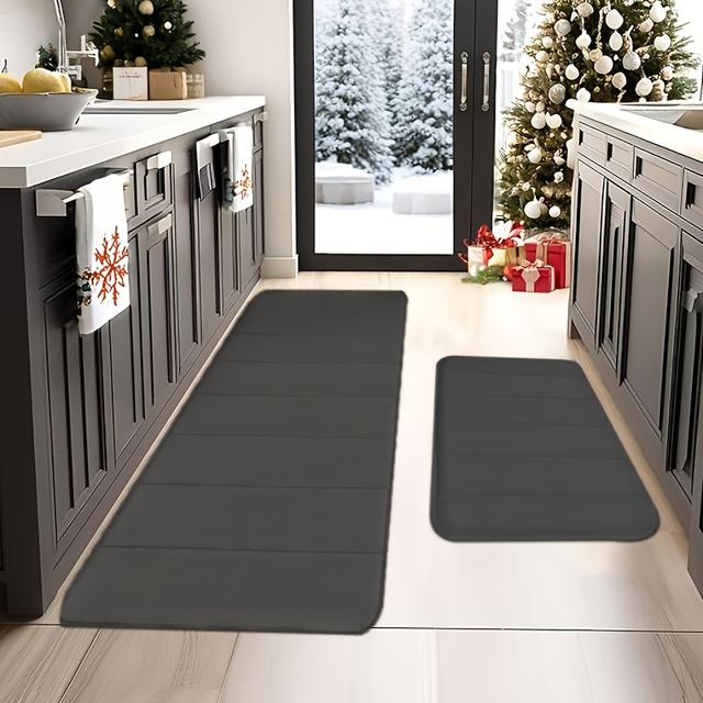TEMU 2pcs Non-slip Absorbent Kitchen Mats, 100% Polyester Striped Embossed Floor Mats For Bathroom Laundry Room, Machine Washable Durable , Plush Home Decor, Kitchen Floor Mat