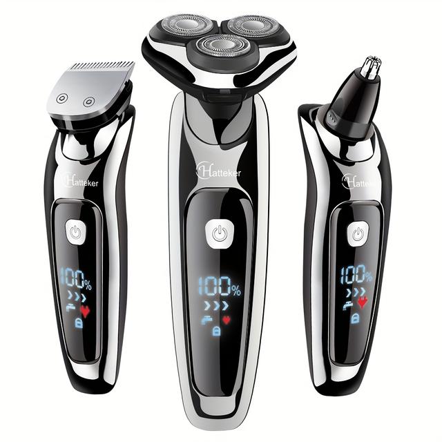 TEMU Hatteker Electric Shaver For Men 3in 1 Hair Trimmer 3d Balde Nose Hair Trimmer Led Dispaly Razor