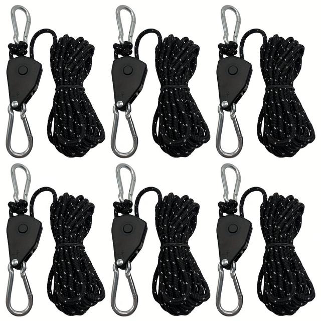 TEMU 6pcs Camping Tent Tie Down Rope Tightener Fastening Wind Rope Pulley Ratchet Hangers Awning Rope Hook