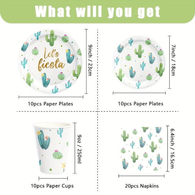 TEMU 50 stuks/80 stuks Cactus Servies Set Cactus Borden, Bekers en Servetten Feestartikelen Feestservies Set Bloemen Cactus Feestdecoraties Cadeautjes voor Waterverf Cactus Verjaardag