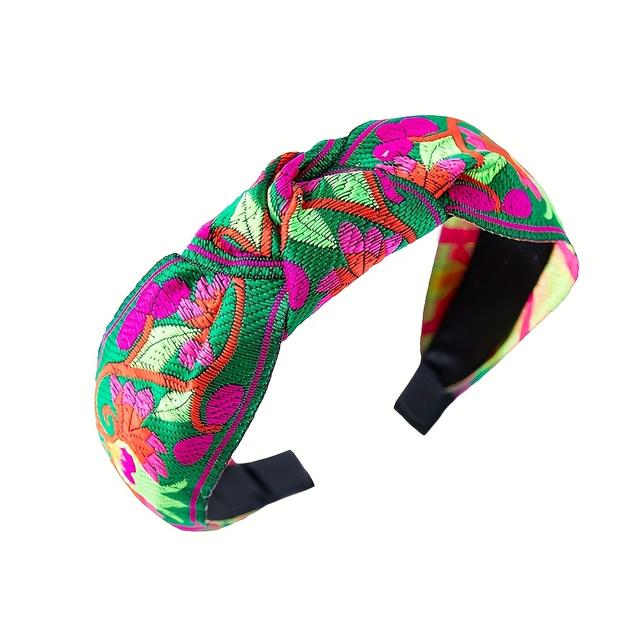 TEMU 1 Stück neues Haarband mit breiter Krempe und Knoten, Vintage-Hofstil, modisches besticktes Stoff-Haarband für Damen
