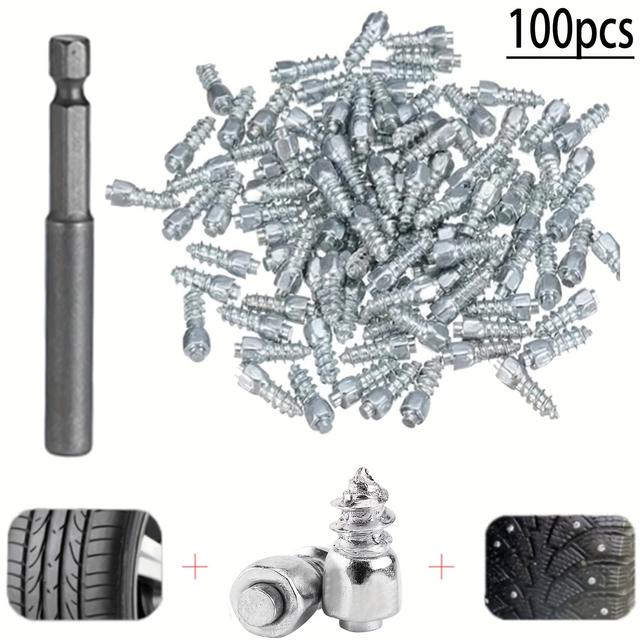 TEMU 100pcs 9x4mm Model Non-slip Skid Nails Snow Spikes Anti-slip For Atv//motorcycle/bicycle Tires - Screw Studs, Emergency Vehicles & Bikes - Enhance Grip On - Perfect Gift For