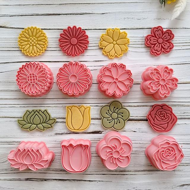TEMU 8 New 3d Flower-shaped Cookie Cutters For Baking, Including Designs Of Pansies, Sunflowers, And Roses, Perfect For Baking Projects
