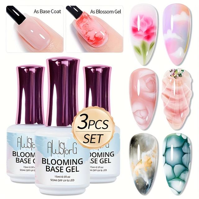 TEMU Awstorg 3pcs 15ml Clear Blooming Soak Off Nail Art Polish For Spreading Effect Marble Nail Polish Watercolor Gel