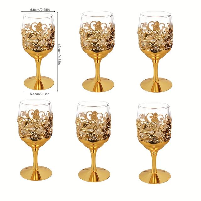 TEMU Juego de 6 copas , artística europea de metal y hierro con cristal alrededor, hermosos patrones, para el hogar, regalos de boda y festivos con significado