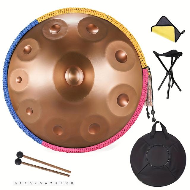 TEMU Handmade D 10-tone Professional Handpan Drum 22 Inch Steel Percussion Instrument With And Special Tote Bag, Mallet, Rack, , Concert Performances, Outdoor Parties, Yoga Meditation