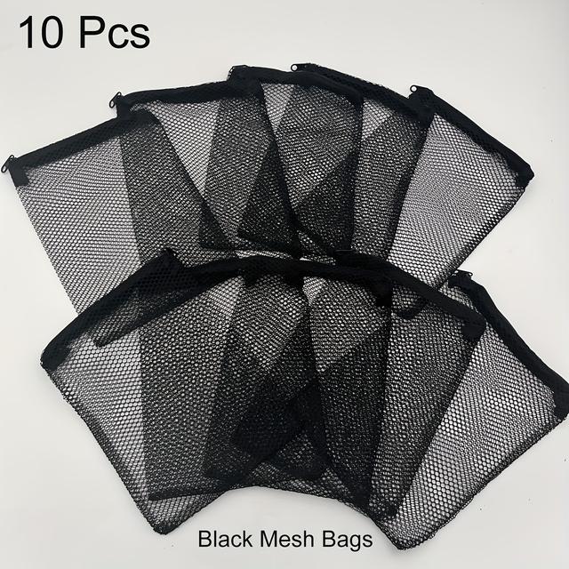 TEMU 10-pack Nylon Mesh Bags With Zipper, High-quality Pa Material, Black, For Fish Tank Filter Rings, Bio-balls, Activated Carbon - Uncharged