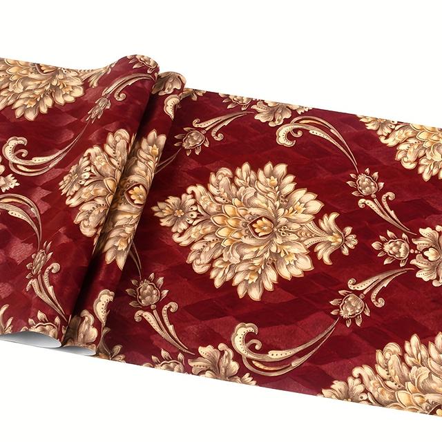 TEMU Rouleau de papier peint à motif damassé floral européen de 20.86*374 pouces, papier peint épais de luxe, style européen élégant, peut coupé, convient pour , de et de fond, décoration intérieure.