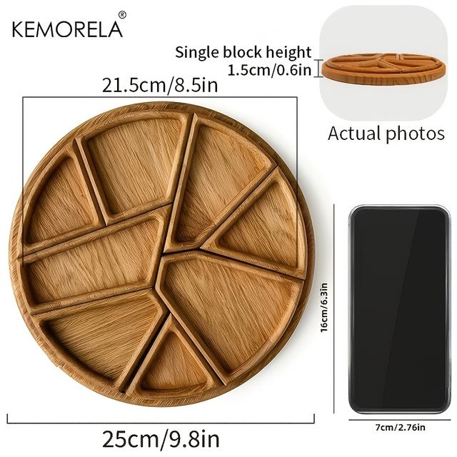 TEMU 1pc Kemorela Wood Serving Tray With 8 Removable Dividers - Wood Partition Plate For Snacks, Fruits, Vegetables - Reusable For Home Décor, Picnics, Weddings, Buffets - & Elegant Gift 1pc