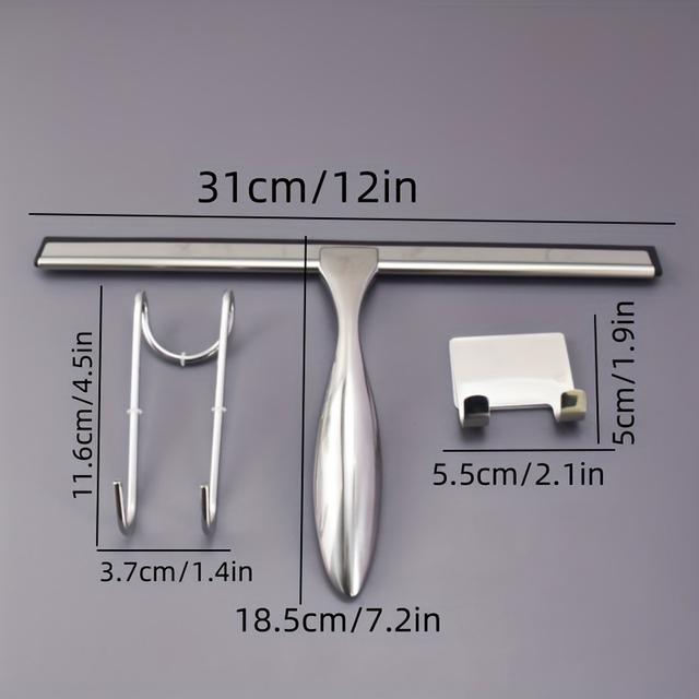 TEMU 12인치 은색 스테인리스 스틸 샤워용 스퀴지, 샤워 도어, 거울, 타일, 자동차 유리 및 욕실 청소용 창문 유리 클리너 스크레이퍼