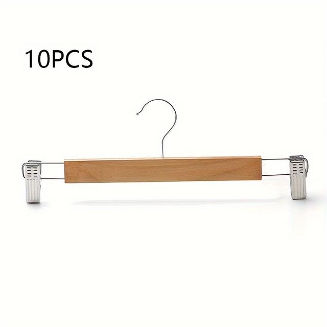 TEMU 10 Wooden Pant Hangers With Clips For Closet, Designed For Seamless Hanging Of Women's Skirts And Multifunctional Use
