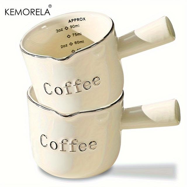 TEMU Kemorela 2pcs Espresso Cups, Espresso Coffee Ceramic Measuring Cup, 90ml Espresso Cups With Handle, Espresso Cup With V-shaped Mouth, Pitcher For Coffee Espresso Making Frothing