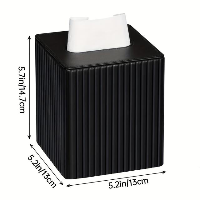 TEMU Tissue Box In Elegant Colors, Made Of Pu Leather, Featuring A Magnetic Closure At , With A Striped Decorative Surface, Suitable For Bathrooms, Bedrooms, Or Offices