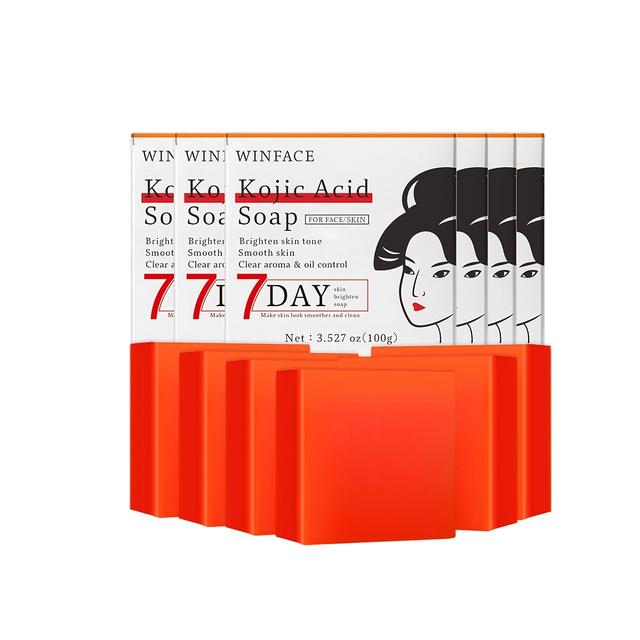 TEMU 100g*6pcs Kojic Acid Soap With Lemon, Turmeric Extract, Skin Clean, Oil Control, Facial Cleansing, Bar, Orange Scent-3.5oz Each