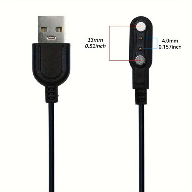 TEMU 2pcs Magnetic Usb Charging Cables For Smartwatches, 4mm Flat Replacement Cord