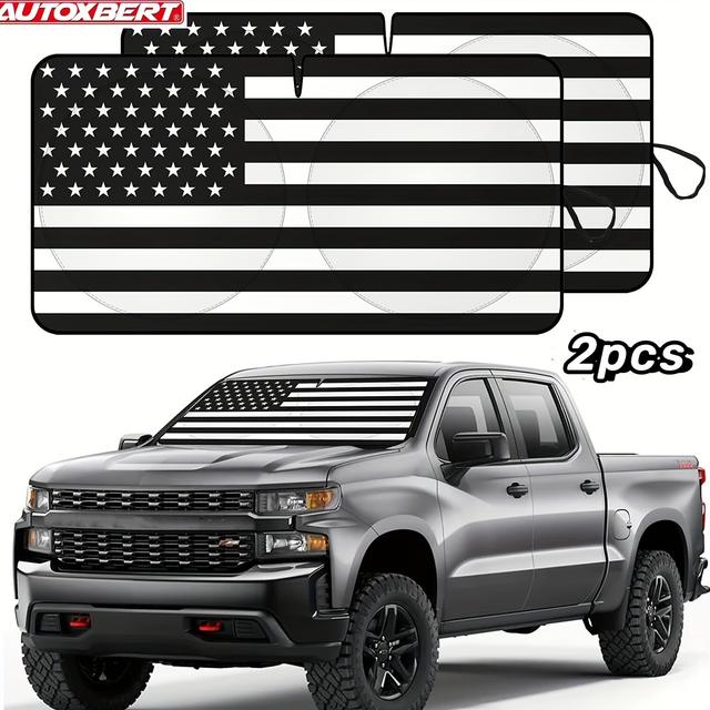 TEMU Xukey 2pcs Car Foldable Sun Shade Front Windshield Sunshade Cover Large Us Flag Block Sun Shade Cover Car Windshield Sun Shade Shield Cover Visor Suv For For Accessories ()