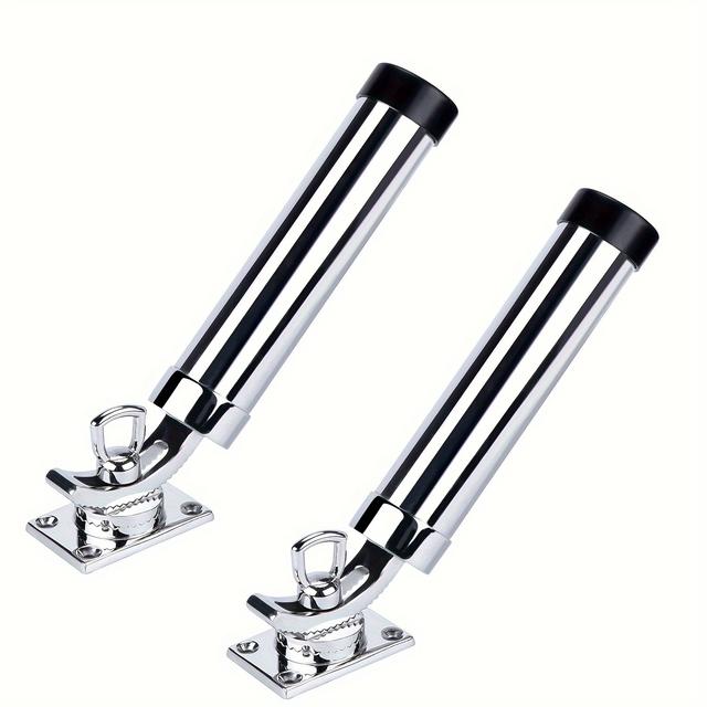 TEMU 2 Pieces Of Stainless Steel Fishing Rod Holder With 360° Adjustable Fishing Rod Bracket For Deck Boat Rectangular Base Yacht Boat