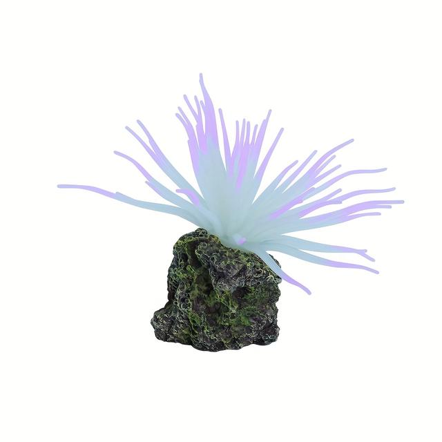 TEMU 1pc -the-dark Fluorescent Anemone Aquarium Plant With Resin Base - Self- Under Uv/look For 'glowing' Suitable For Fish Tank Decoration, Pale Pink/purple Anemone, No Power Required, Setup