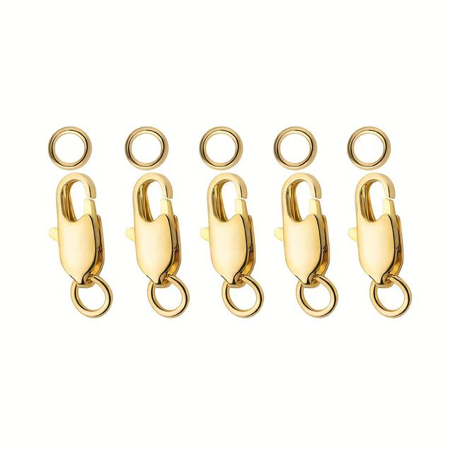 TEMU 5pcs 18k Gold Plated Clasps With Jump Rings Suitable For Diy Necklace, Bracelet, Keychain, Dog Tag Closures - Jewelry Clasp For Crafting & Retail Use