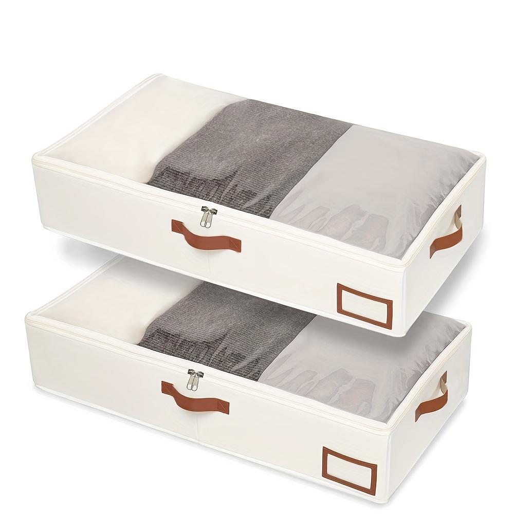 TEMU 2-pack Reinforced Handled Beige Non-woven Underbed Storage Box For Quilts, Clothing, Shoes And Boots Storage For, Foldable