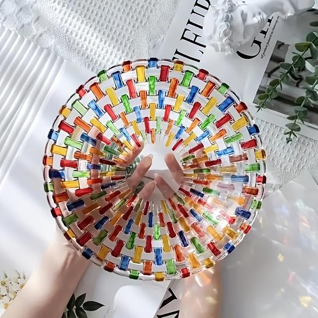 TEMU A Colorful Woven Candy Glass Bowl, Perfect For Serving Candies And Fruits, An For Guest Tables And Dining Tables