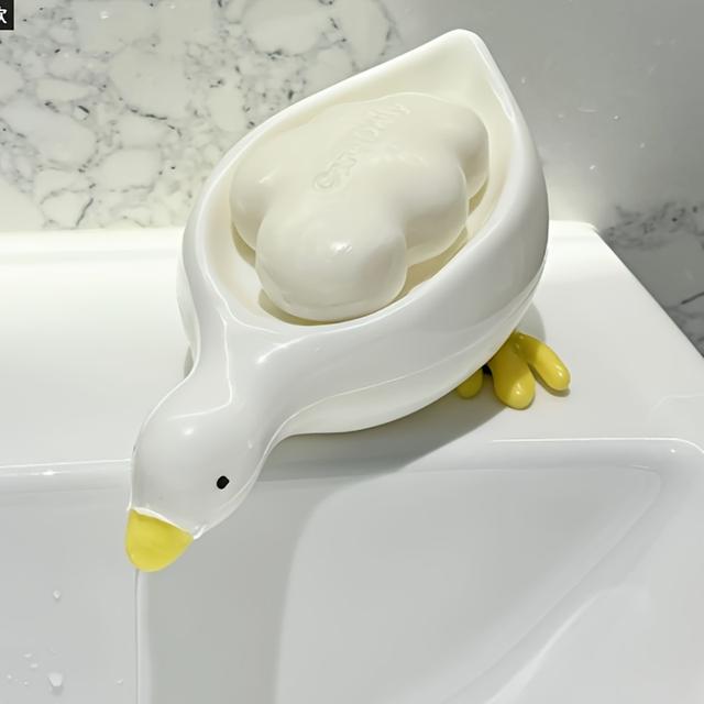 TEMU Automatic Drain Duck-shaped Soap Dish, Plastic Rectangular Soap Holder With Cute Waterfall Design For And Storage. Bathroom Accessories