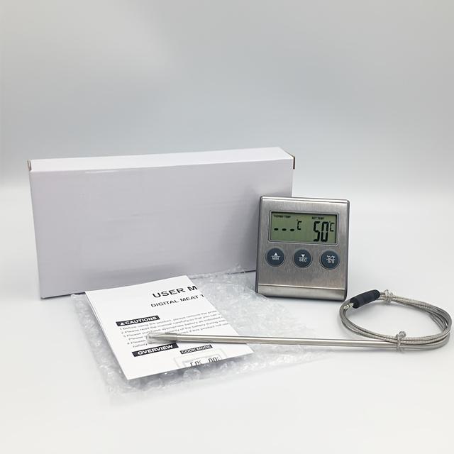 TEMU Digital Meat Thermometer With Stainless Steel Probe, Timer Mode - For Kitchen Bbq Food Oil Thermometer Oven Outdoors - Perfect Cooking Meat And Poultry