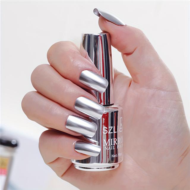 TEMU 12 Colors Mirror Metallic Nail Lacquer, Quick-dry, High Gloss, Long-lasting, No Light Needed Nail Polish For Home Nail Salon, Valentine's Day Gifts, Day Gift, 1pc, [big Clear!]