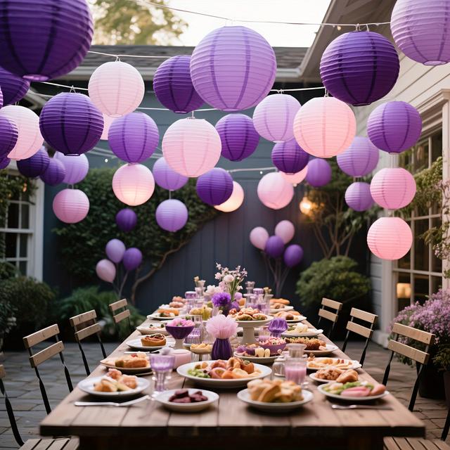 TEMU Round Paper Lanterns In Shades Of Purple, Lavender, And Pink, Elegant Decorations At Birthdays, Anniversaries, New Year Celebrations, And Other , Requiring No Electricity Or Batteries.