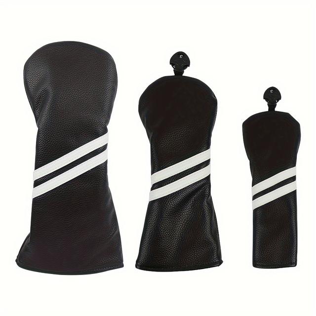 TEMU 3pcs New Golf Club Cover Black Pu Golf Cover 2 White Twill Three-piece Golf Accessories To Better Protect