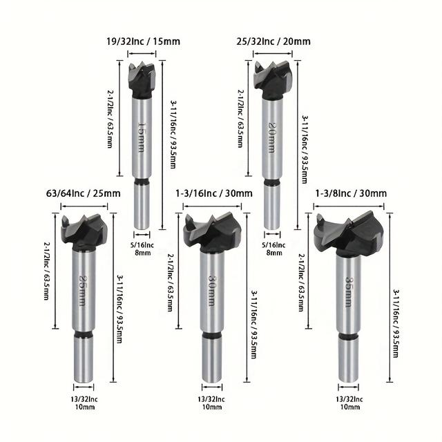 TEMU 5pcs Woodworking Kit - Drill Bit Set For Cabinet Hinges And Plywood/osb Drilling