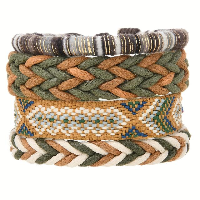 TEMU 4 Easy Handmade Woven Bohemian Style Adjustable Vintage Colorful Bracelets For Men And Women