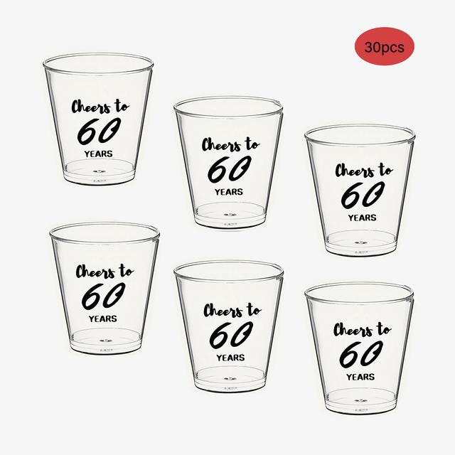 TEMU 2oz/50ml Clear Hard Plastic Cup With " 60 Years" Print, Birthday Shot Glass, Party Cup, Drink Cup, Dessert Cup For Men And Women's Celebrations, Anniversaries, And Holiday Events