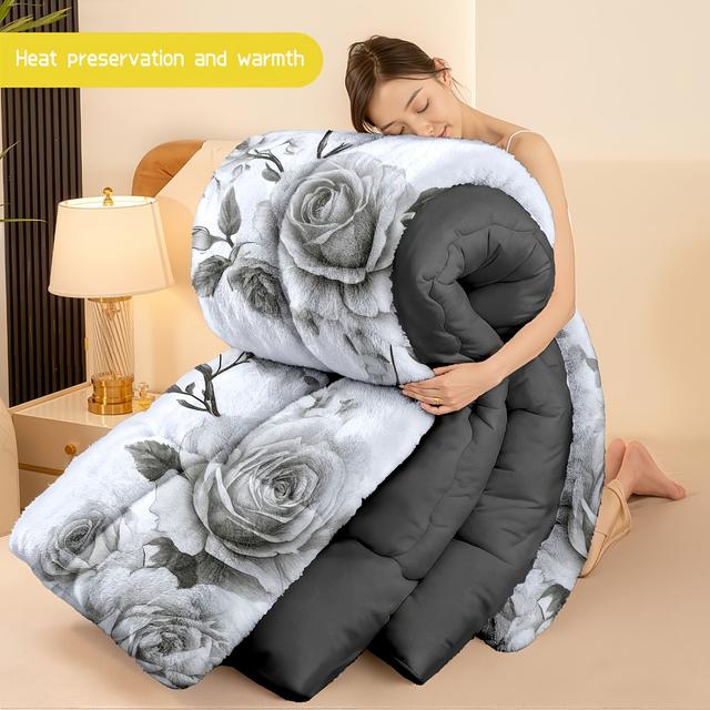 TEMU 3pcs Set (1 Comforter + 2 Pillow Covers) Featuring A In Flannel And Milk Velvet, Providing And Warm Bedding For Adults, A Cozy Milk Velvet Quilt Set, And Stylish