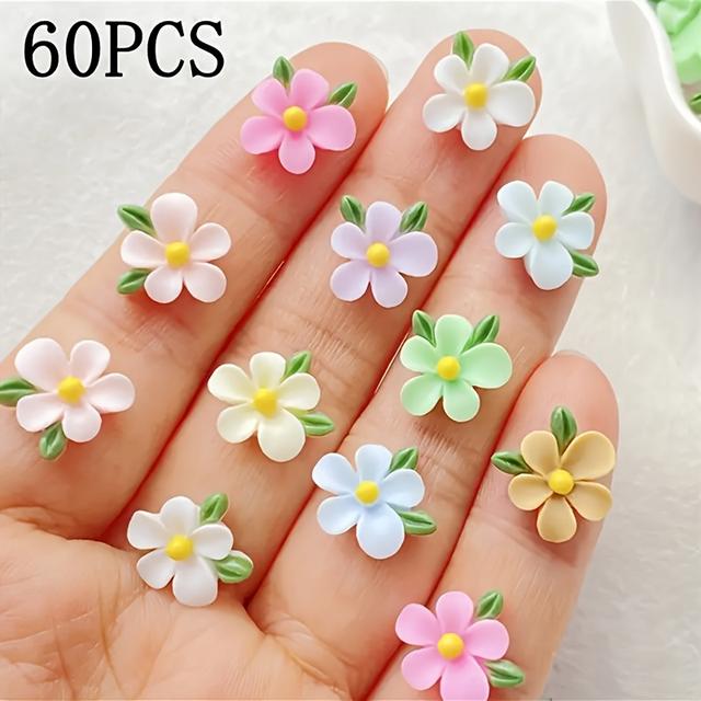 TEMU Mixed Resin Mini Flower And Leaf Flat Back Charms - , Versatile Features, Perfect For Nail Art, Diy Crafts, And Jewelry Making