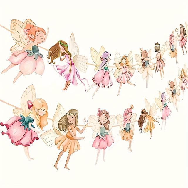 TEMU 2 db Tündér témájú parti zászló, virágtündér zászló, tündérek születésnapi parti kivágásos dekorációk tündérmese csodaországhoz, babaváró kellékek