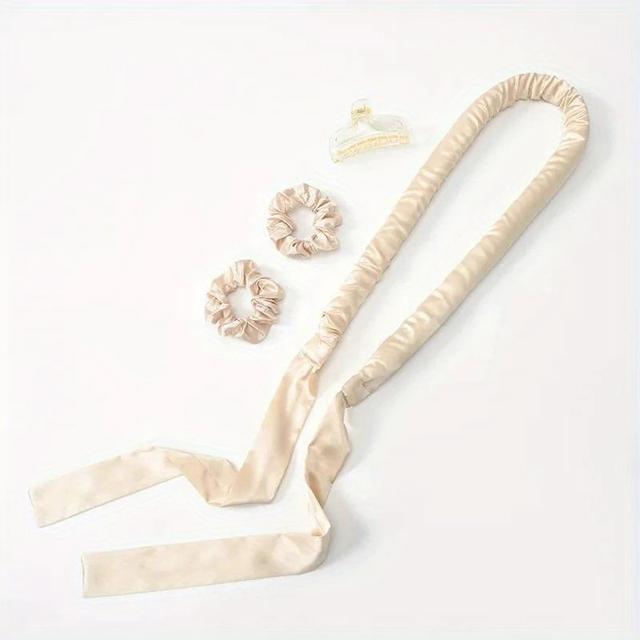 TEMU 4pcs Velvet Color Dye Women's No Heat Curling Iron Set With Large Hair Hoop And Plastic Gripper For