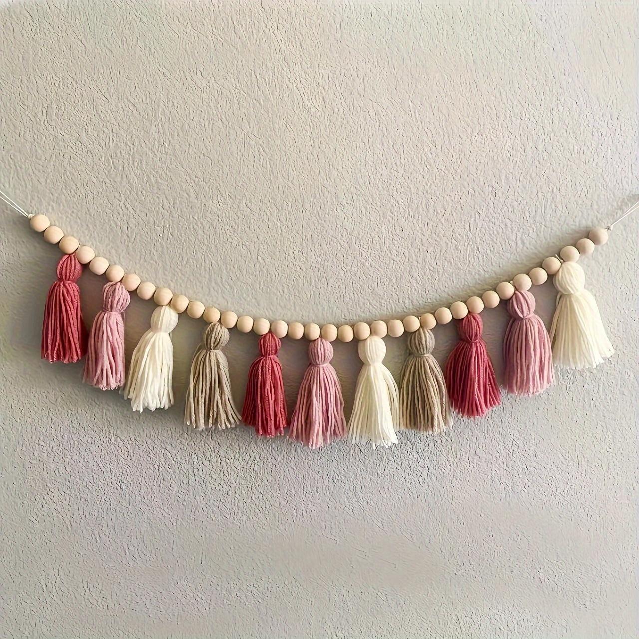 TEMU Pink Tassel Garland Decoration Bohemian Style Wall Hanging Tassel For Spring Birthday Classroom Office Bedroom Dormitory Graduation Party Wedding Decoration