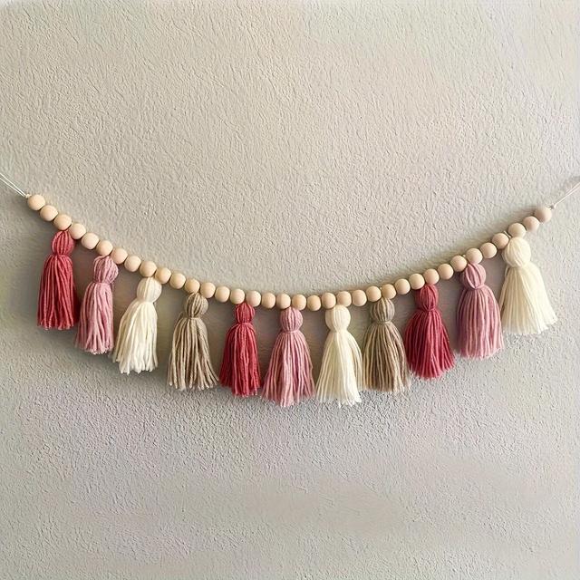TEMU Decoración de Corona de Flores con Borlas Rosadas, Borlas Colgantes de Estilo Bohemio, Adecuadas para Aulas de de , Oficinas, Dormitorios, Residencias, Fiestas de Graduación y Decoración de