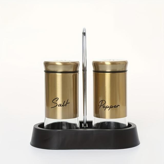 TEMU 1 Holder With 2 Jars For Salt And Pepper. Seasoning Bottles, Salt Bottle And Pepper Bottle Used As Outdoor Gifts, Christmas Gifts, Kitchen Supplies