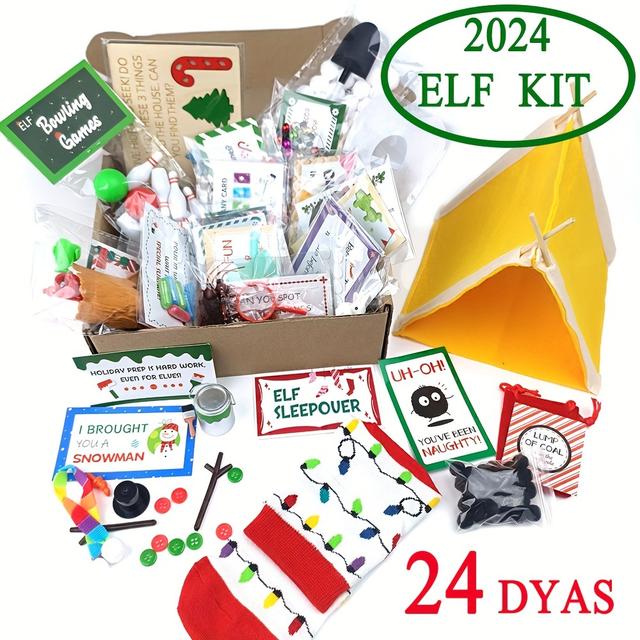 TEMU Christmas Elf Adventure Kit - 24 Days Countdown To Christmas Advent Calendar With Elf Accessories And Props - Festive Elf Activity Set For Holiday Decorations, Suitable For Adults Use
