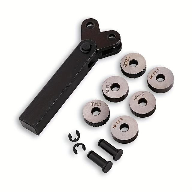 TEMU 7pcs Iron Double Wheel Chamfering Tool Set, Pitch 0.5mm/1mm/2mm, Uncharged Manual Thread Rolling Tools With